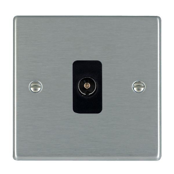 Hamilton 74TV-B TV 1 Gang Socket Coax - Satin Steel & Black Inserts