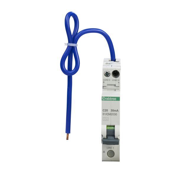 Crabtree 20A 30mA SPswN C Curve 6kA Type A Miniature RCBO