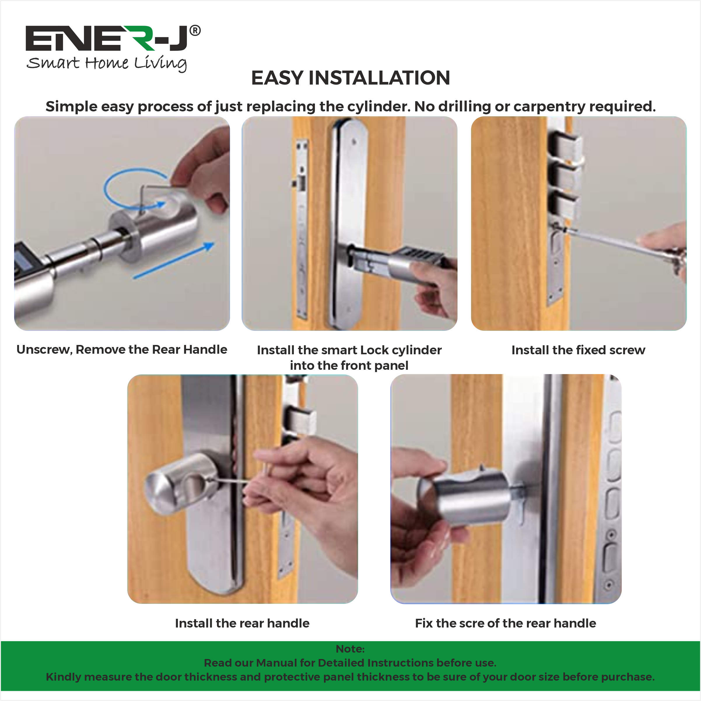 Ener J Smart Lock Cylinder for Doors 35-70mm