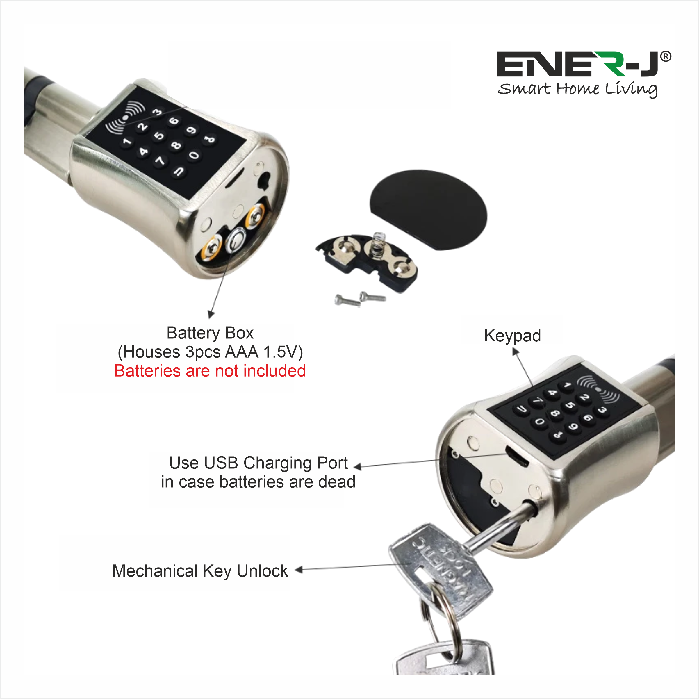 Ener J Smart Lock Cylinder for Doors 35-70mm