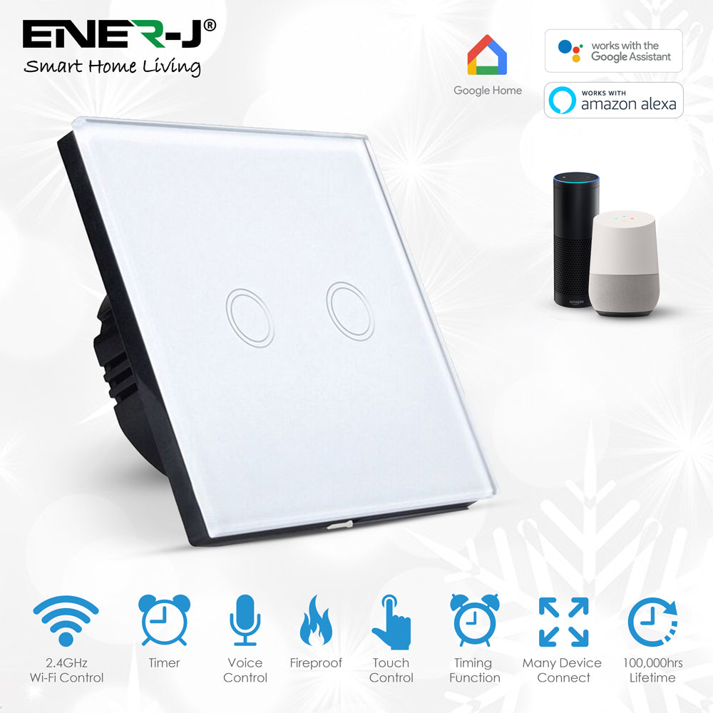 Ener-J Smart 2 Gang Touch Glass Switch (No Neutral Required) SHA5313