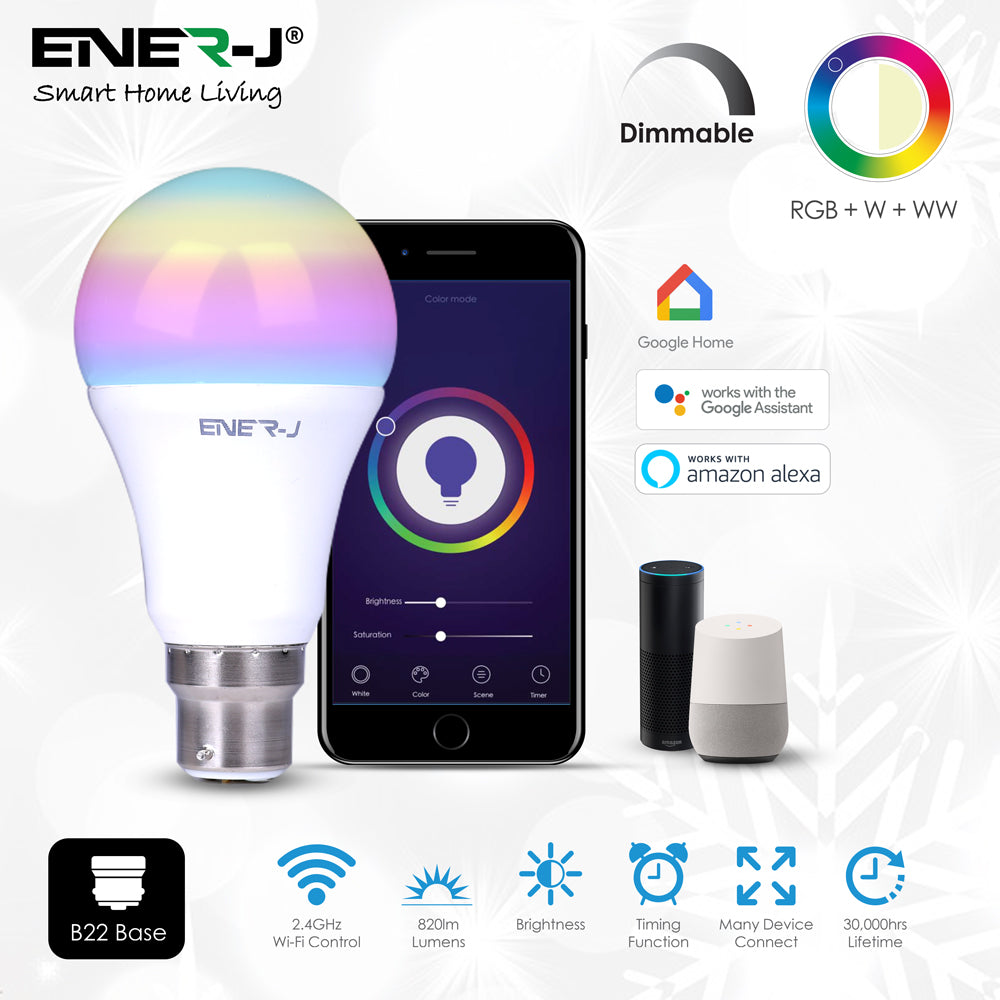 Ener J Smart WiFi Colour Changing LED Bulb 9W BC/B22