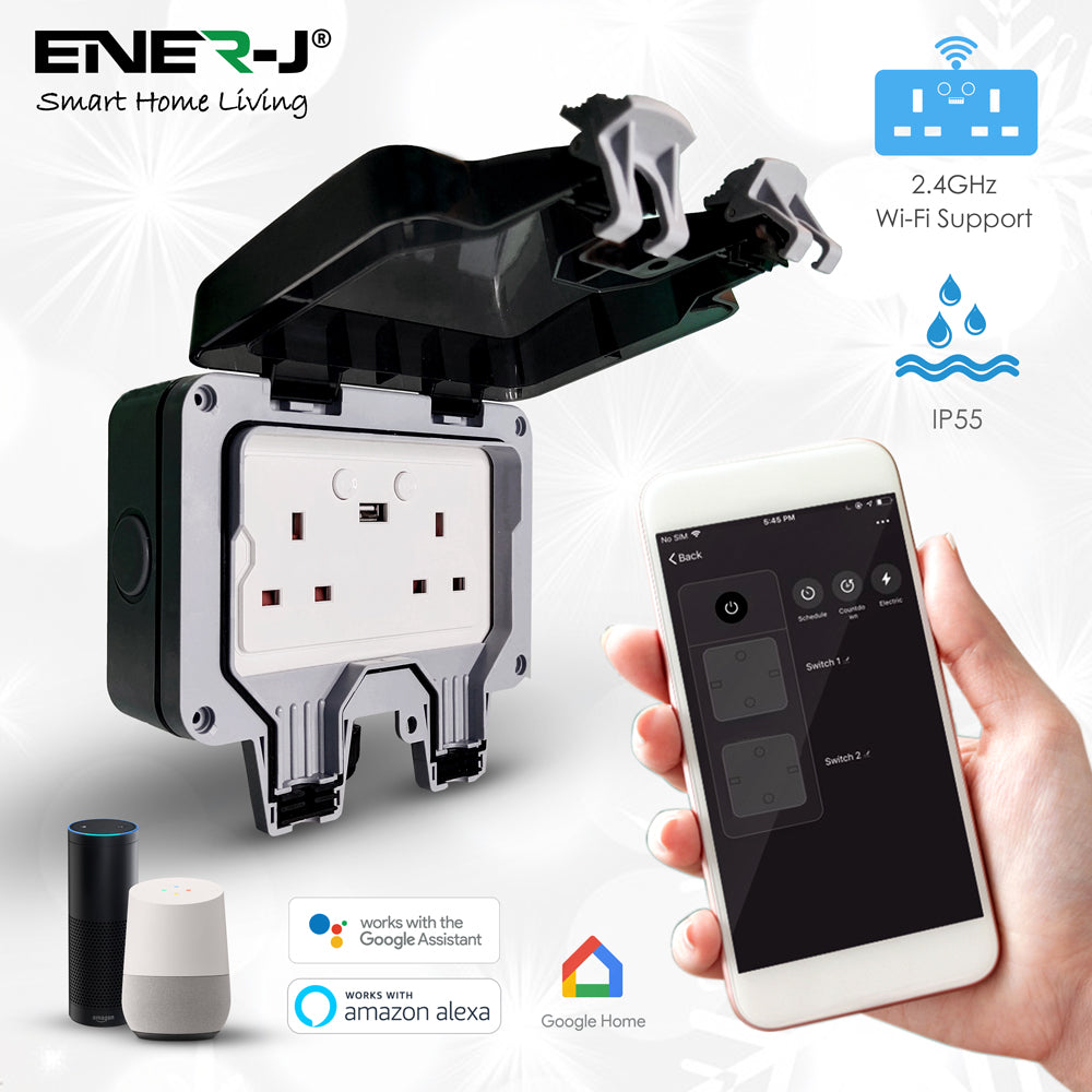 Smart Wi-Fi Waterproof Double Socket IP55 with USB Port