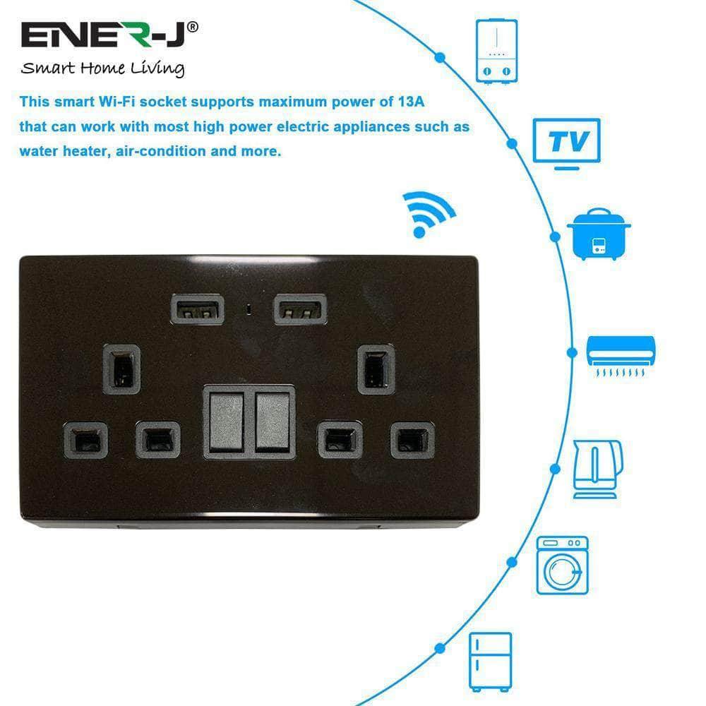 Ener-J SHA5282X Smart 13A Double Socket with Dual USB - Black