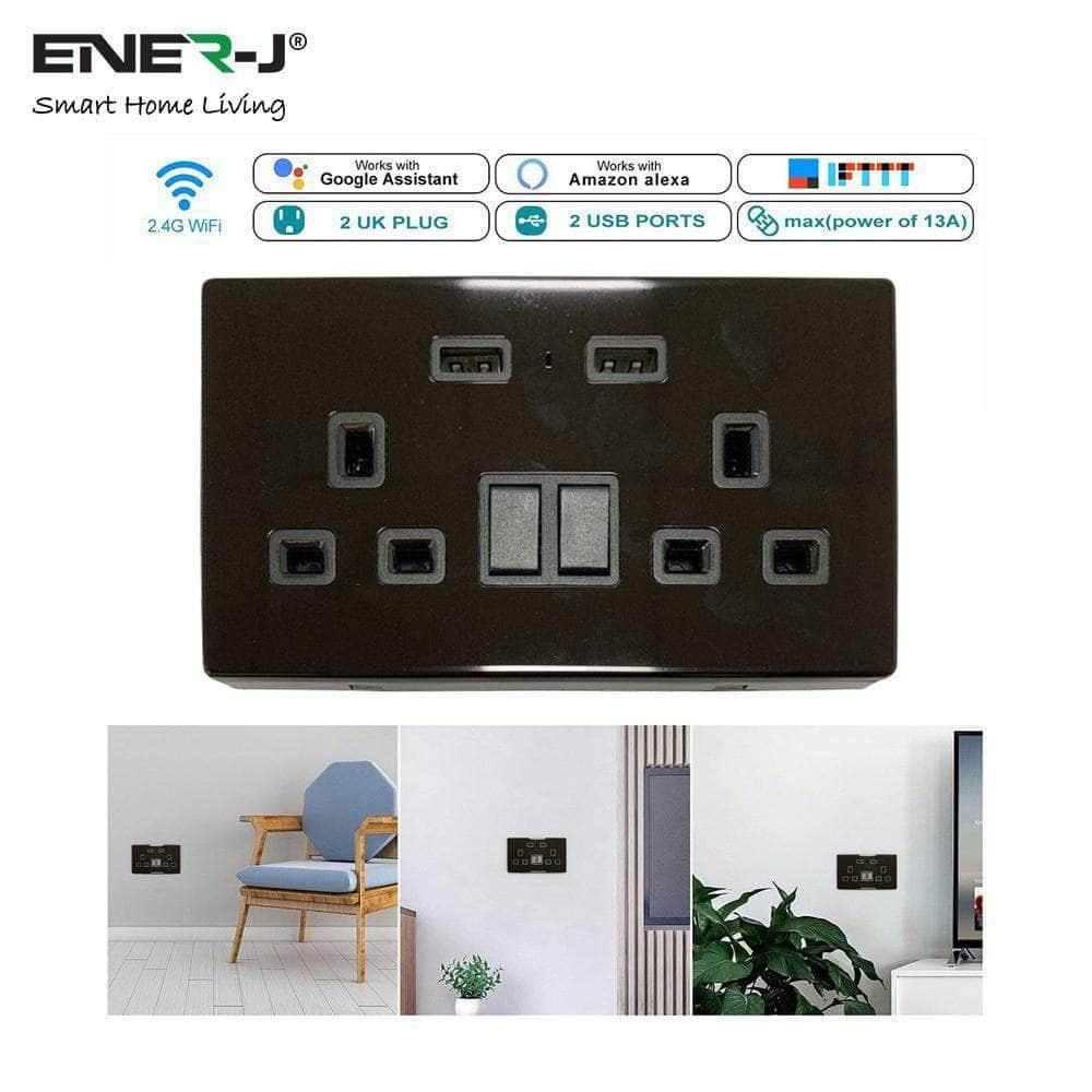 Ener-J SHA5282X Smart 13A Double Socket with Dual USB - Black