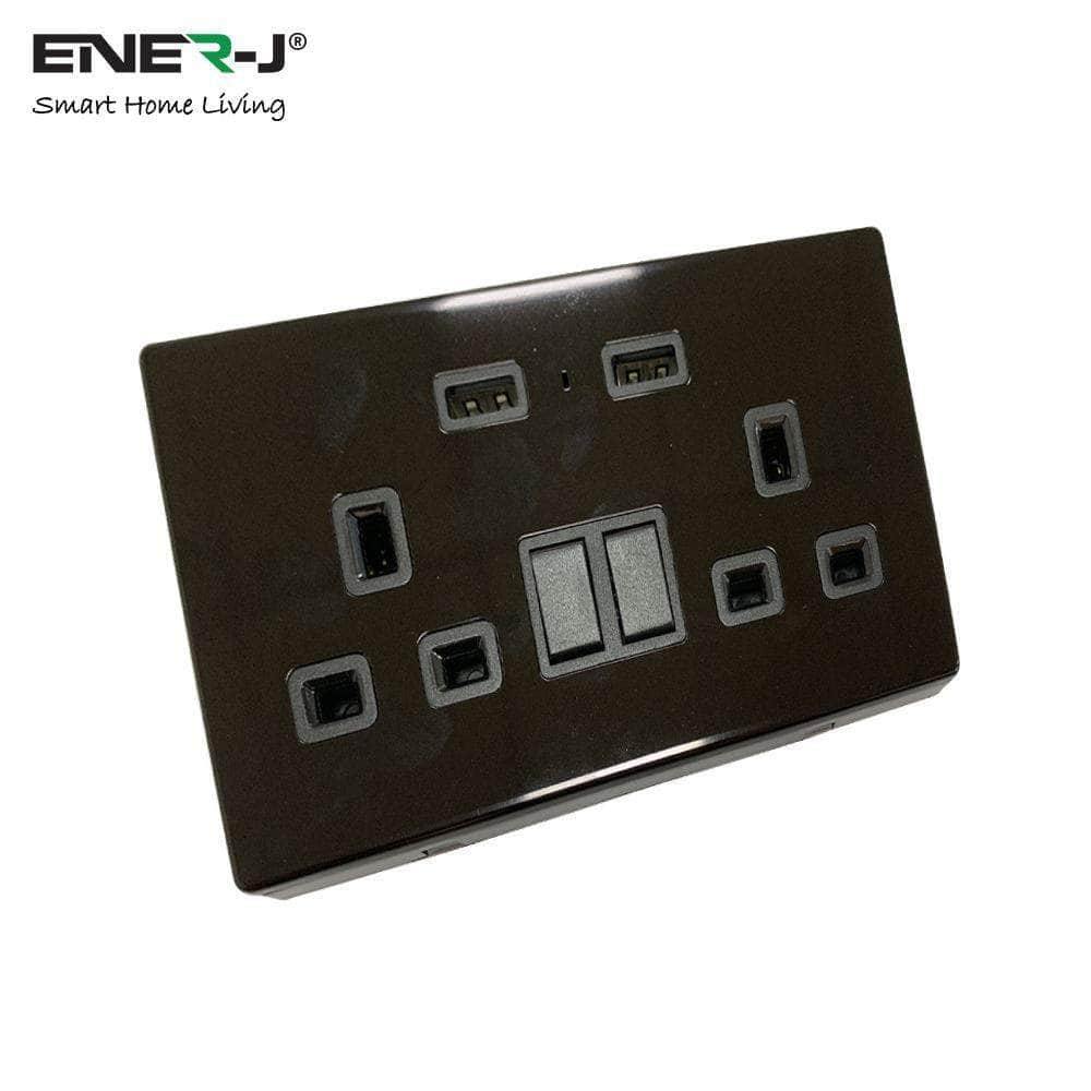 Ener-J SHA5282X Smart 13A Double Socket with Dual USB - Black