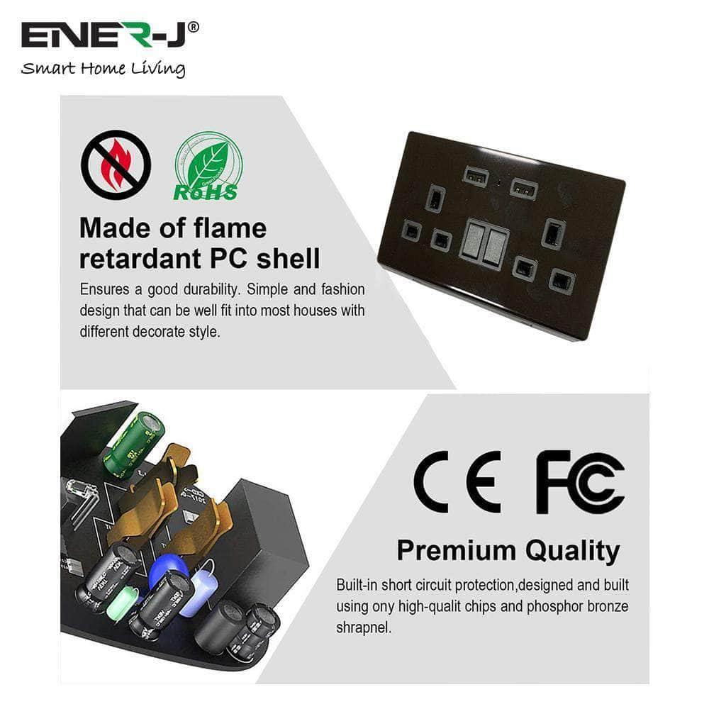 Ener-J SHA5282X Smart 13A Double Socket with Dual USB - Black