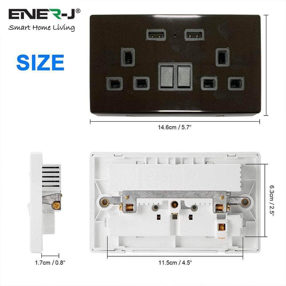 Ener-J SHA5282X Smart 13A Double Socket with Dual USB - Black