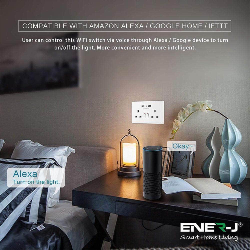 Ener-J SHA5282X Smart 13A Double Socket with Dual USB - Black
