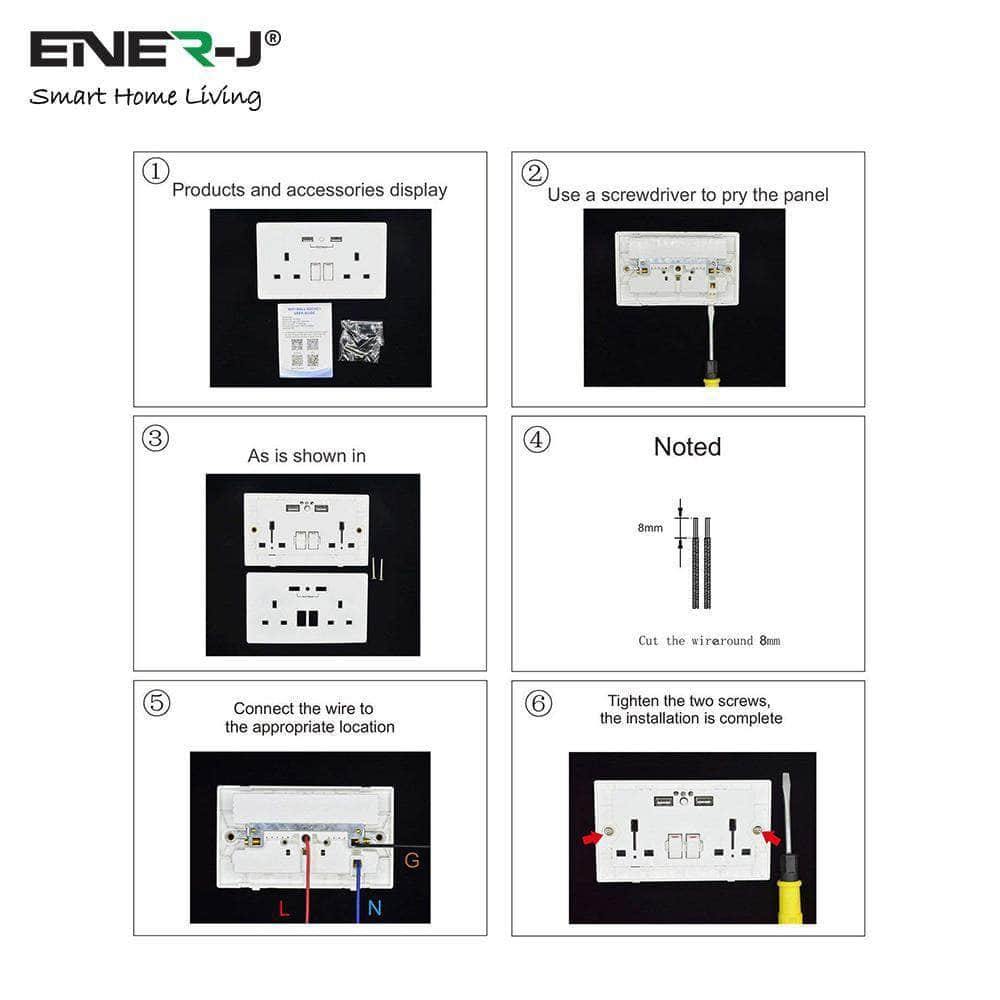Ener-J SHA5282X Smart 13A Double Socket with Dual USB - Black