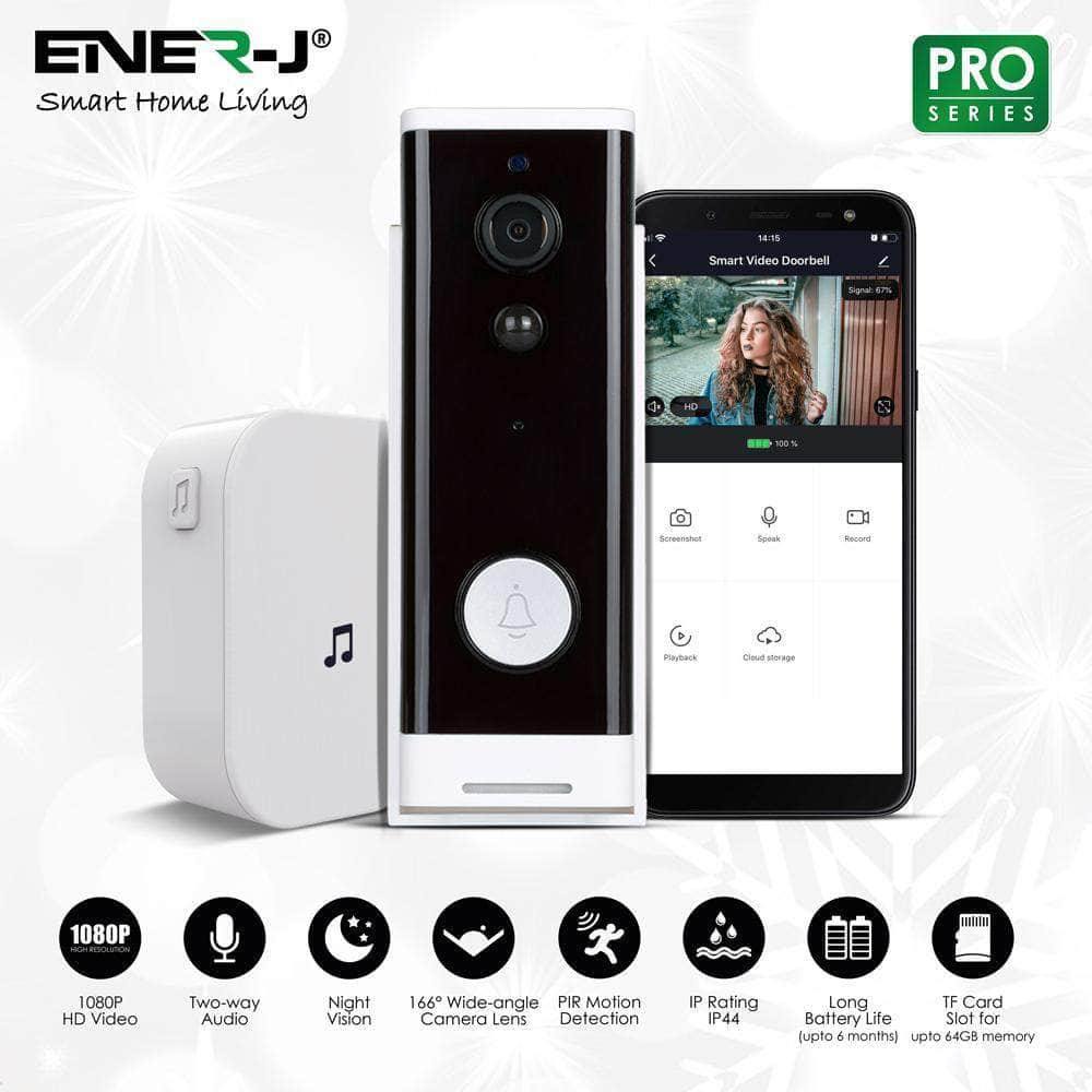 ENER-J Smart Wi-Fi Battery Doorbell 1080p with Plug in Chime SHA5307