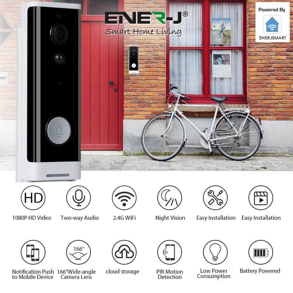 ENER-J Smart Wi-Fi Battery Doorbell 1080p with Plug in Chime SHA5307