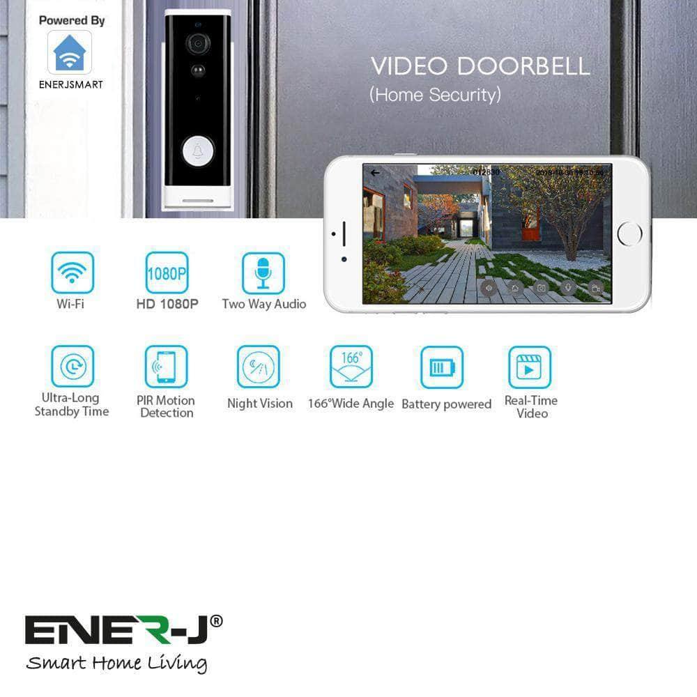 ENER-J Smart Wi-Fi Battery Doorbell 1080p with Plug in Chime SHA5307