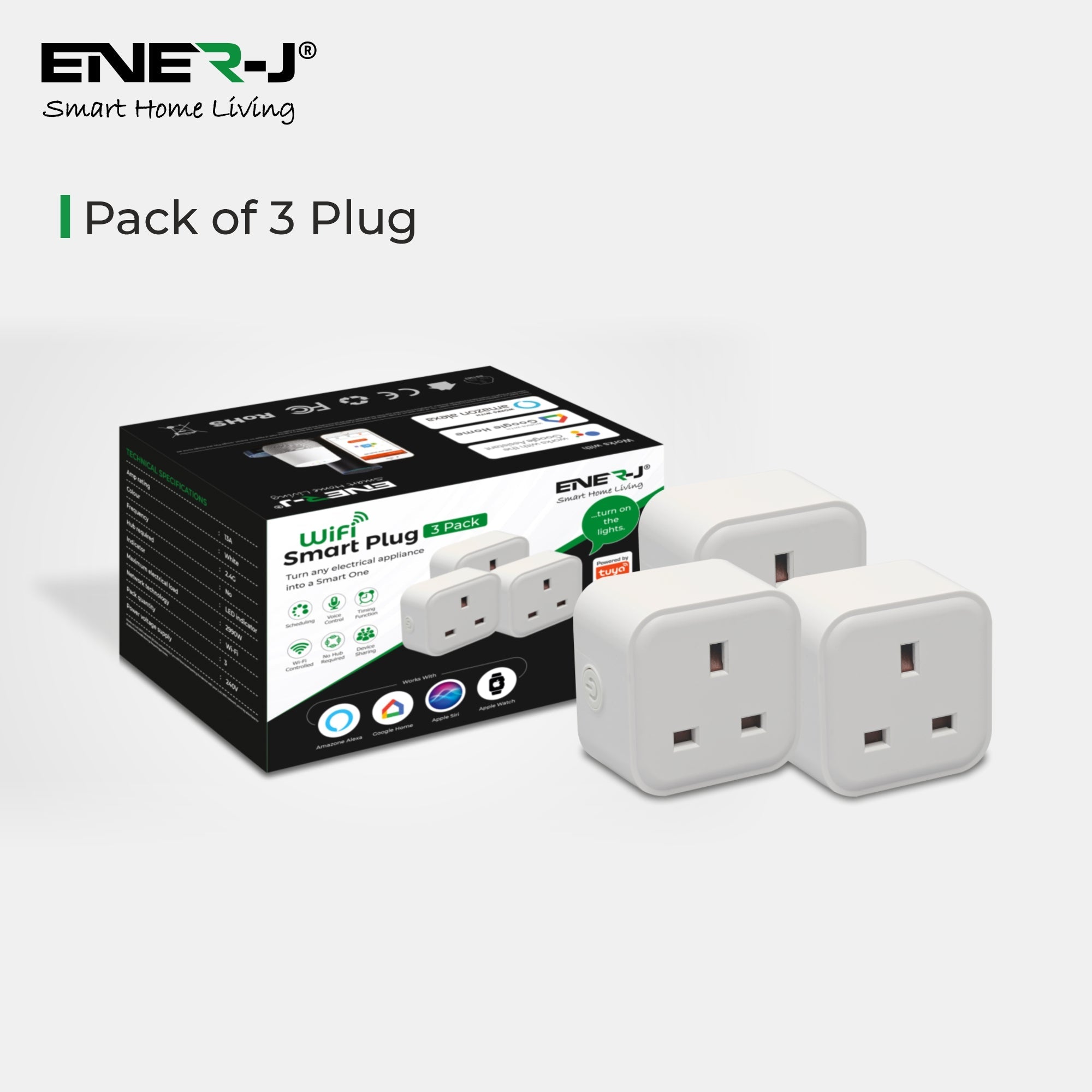 Ener J WiFi Smart Mini plug square UK BS Plug (3 pack) SHA5324-3(MYS1002)