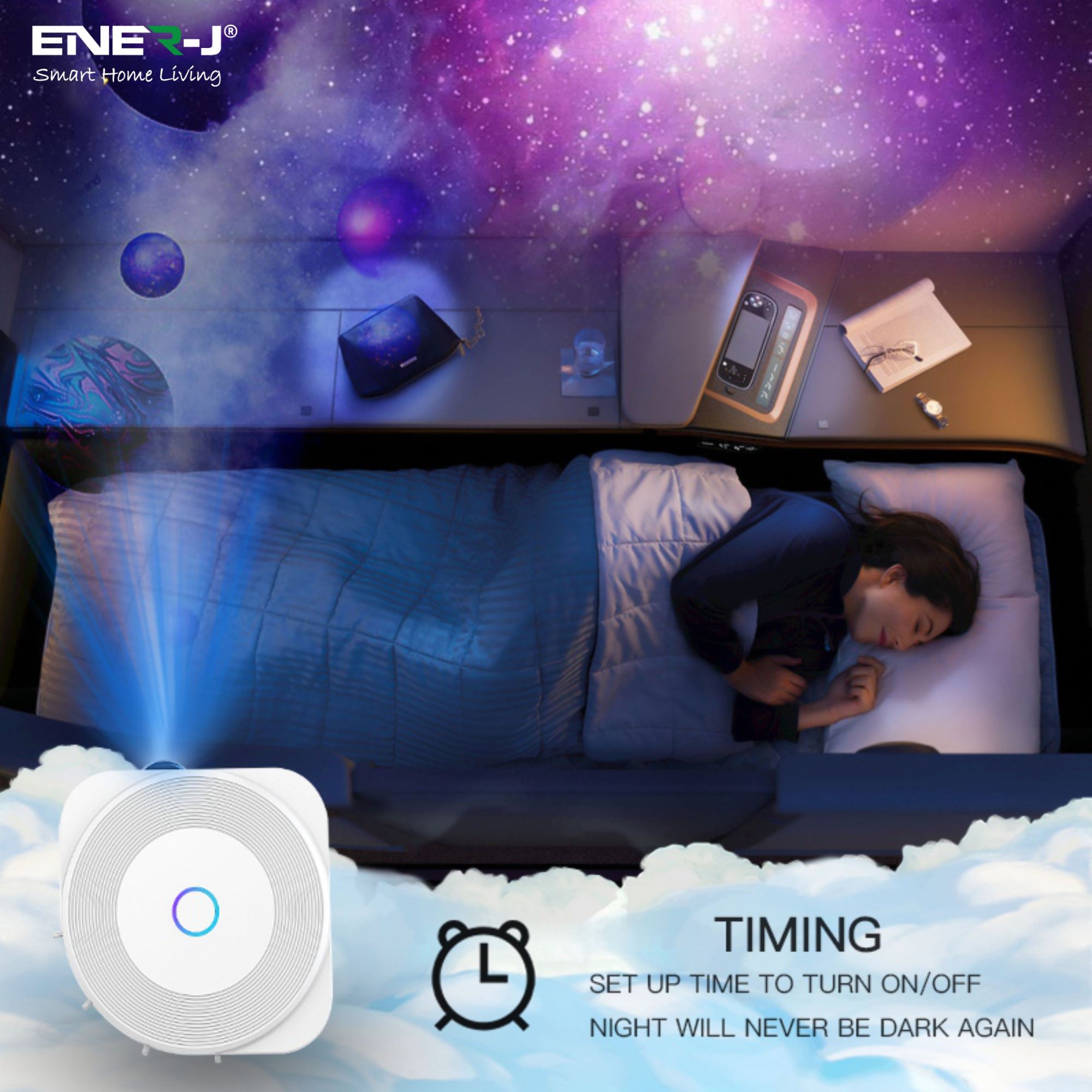 Ener J WiFi + BLE Smart Starry Sky Projector Light with Music Sync Function