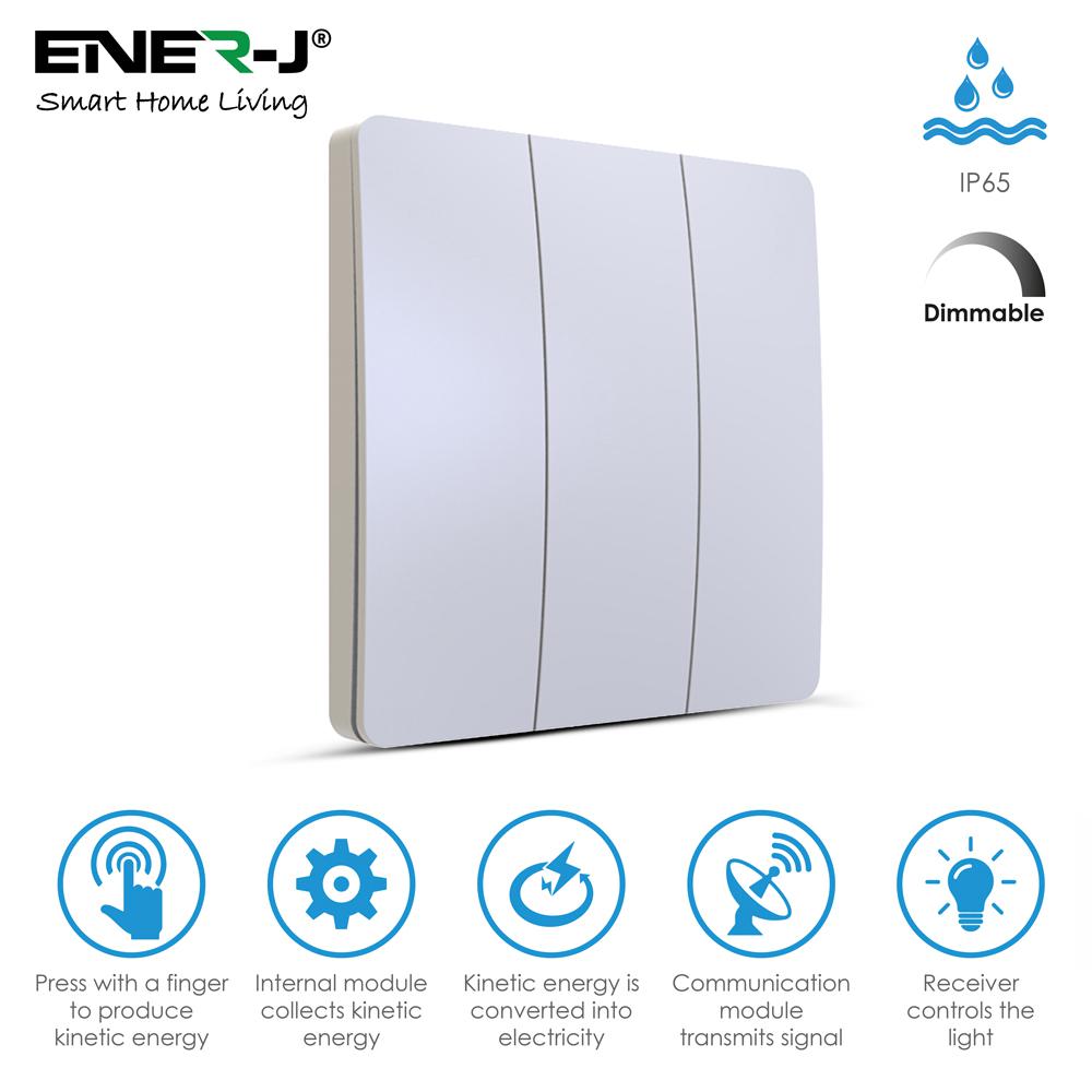 Ener-J 3Gang *PRO RANGE*  Kinetic Dimmable Switch - White