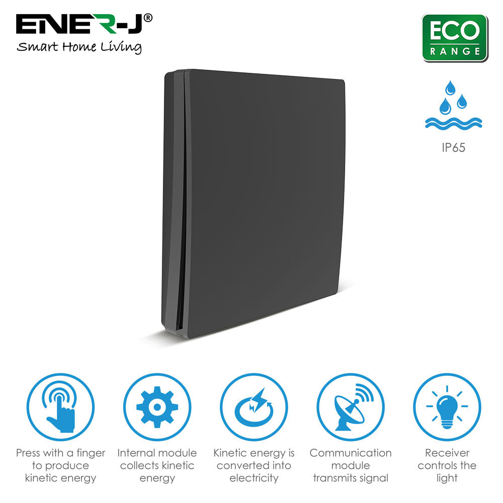 Ener-J 1 Gang Wireless Kinetic Switch ECO RANGE - Black WS1050B