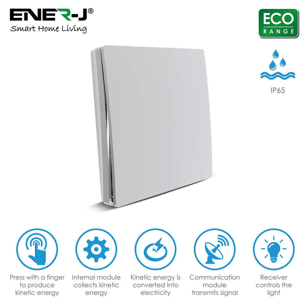 Ener-J 1 Gang Wireless Kinetic Switch ECO RANGE - Silver (WS1050XS)
