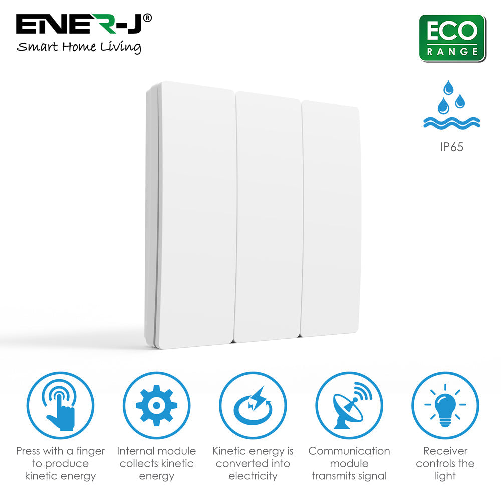 Ener-J 3 Gang Wireless Kinetic Switch White (WS1052X)