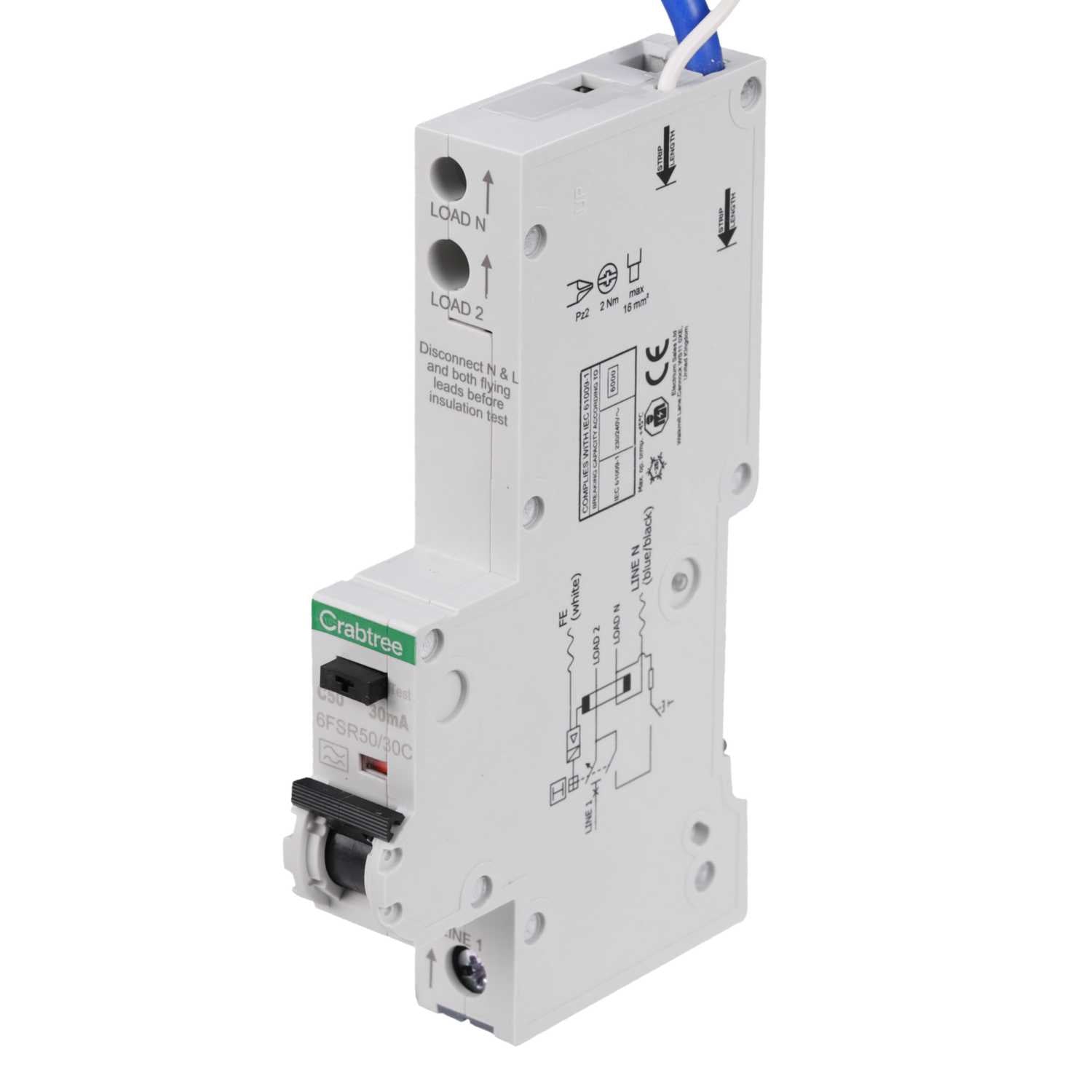 Crabtree 50A 30mA SPN C Curve 6kA Type A RCBO