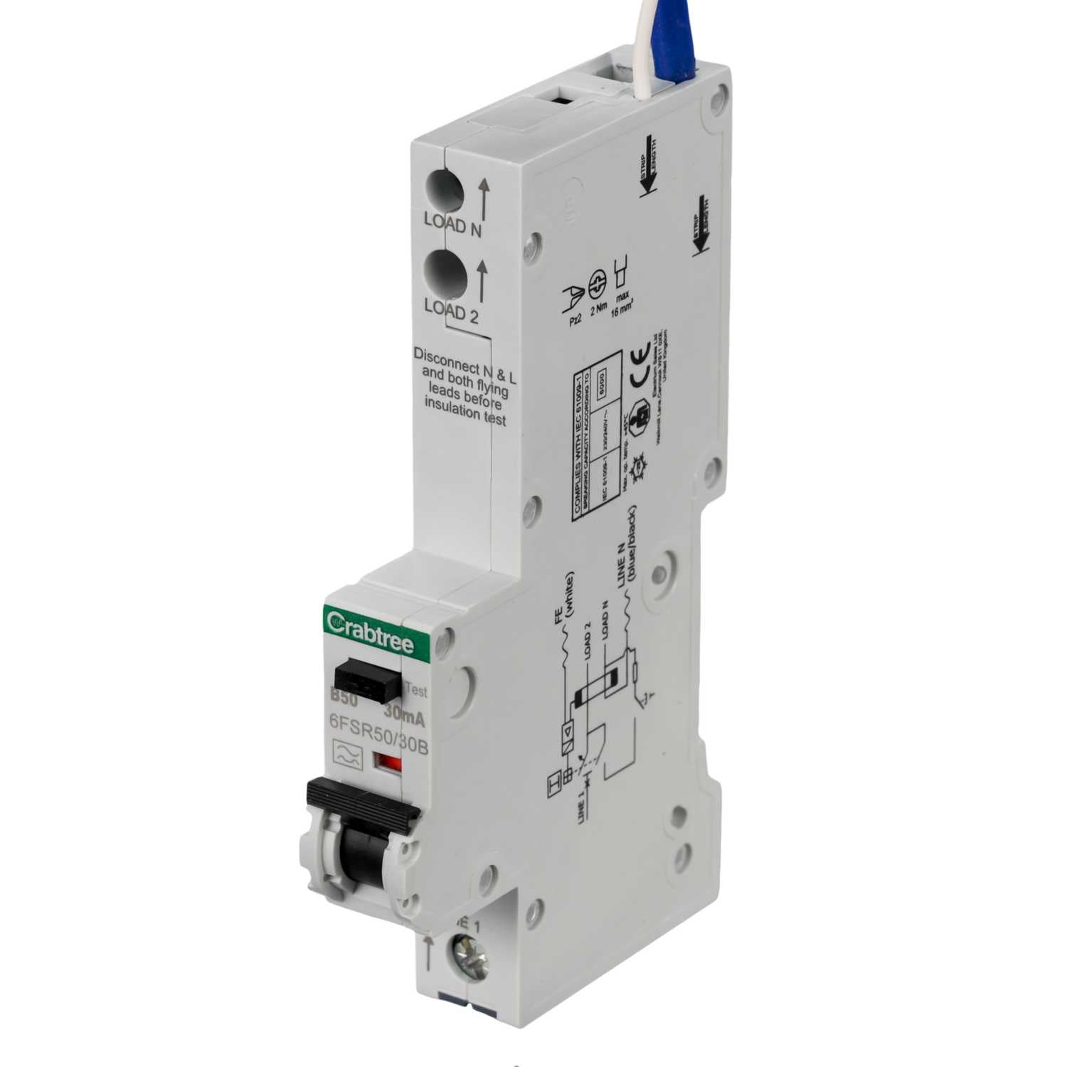 Crabtree 50A 30mA SPN B Curve 6kA Type A RCBO