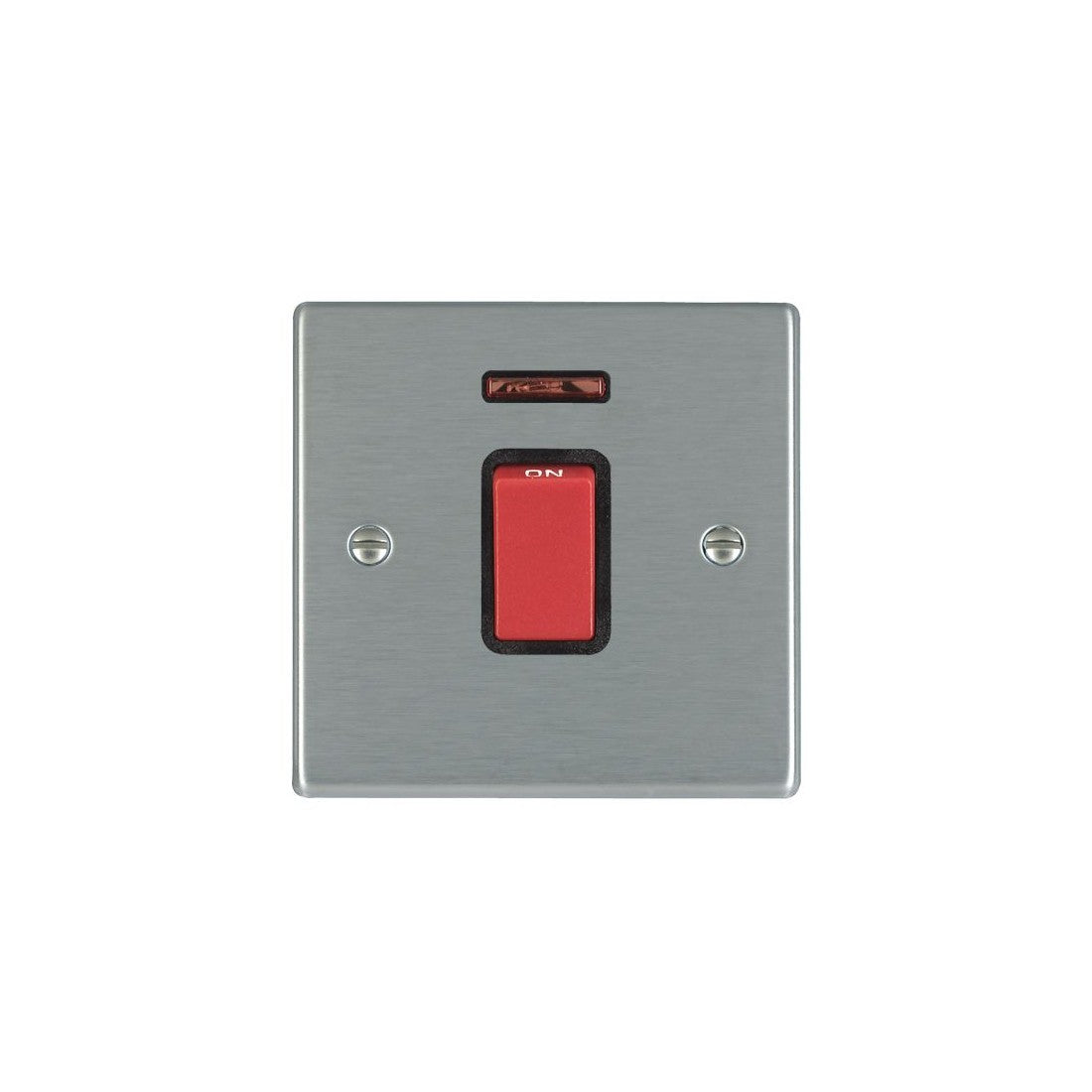 Hamilton 7445NB 1 Gang 45A DP Red Rocker with Neon - Satin Steel & Black