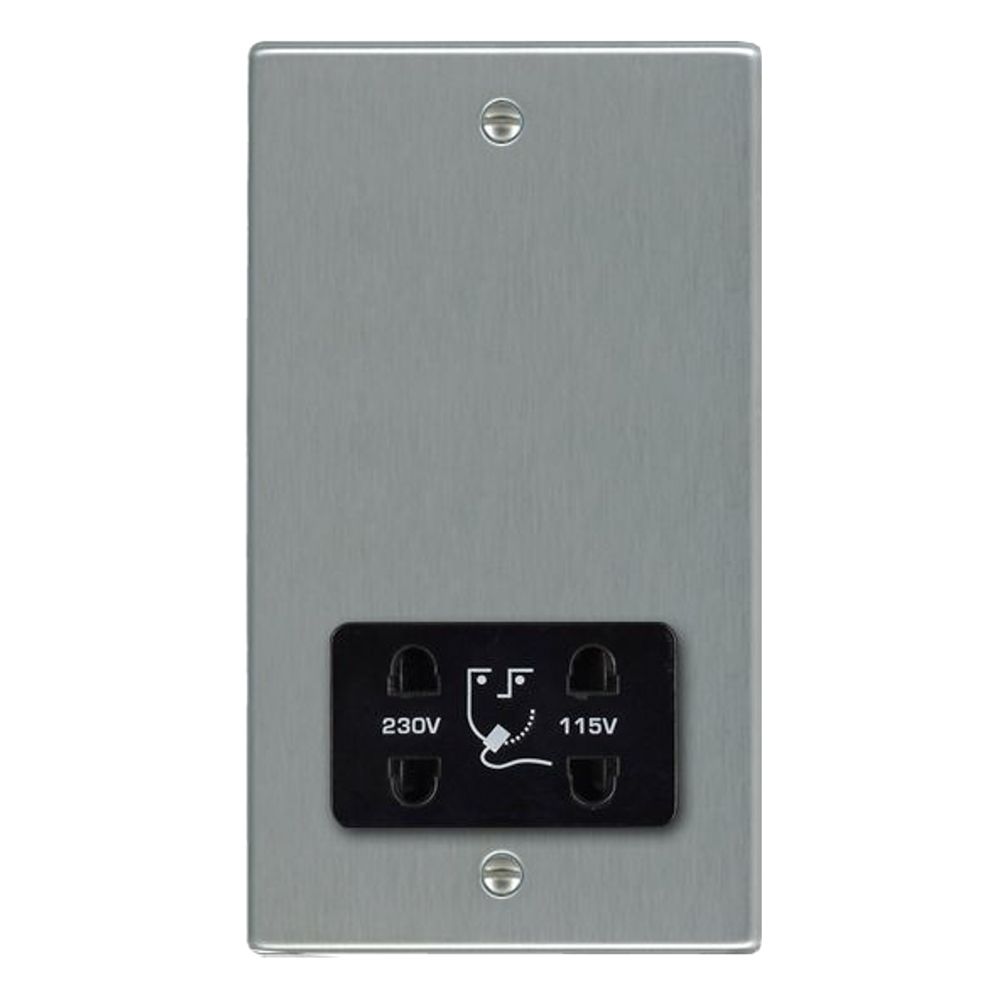 Hamilton 74SHSB Shaver Dual Voltage Unswitched Socket, Satin Steel & Black
