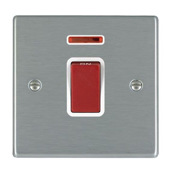 Hamilton 7445DPN-B 1 Gang 20A DP Red Rocker with Neon - Satin Steel & White