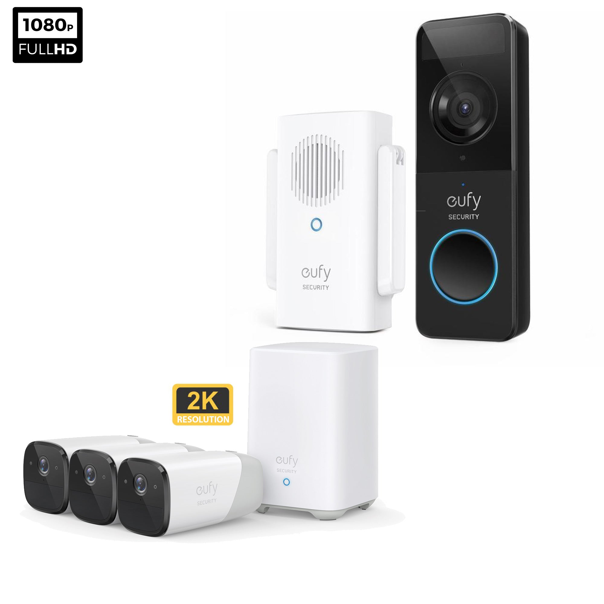 Eufy Battery Doorbell Slim 1080p Black & EufyCam 2 Pro - 3 Cam Kit with HomeBase 2